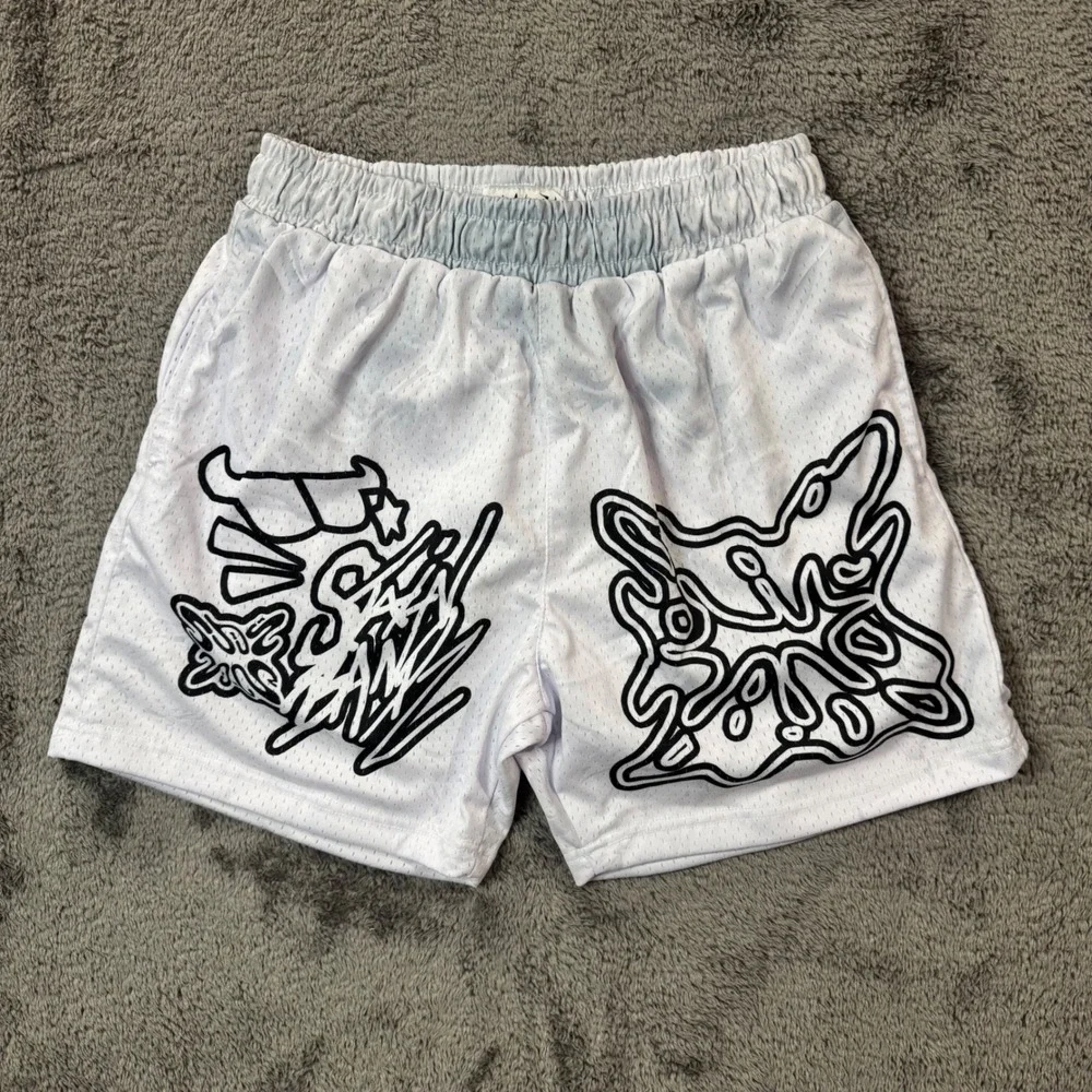Stainbandz White Mesh Graphic Basketball Shorts Mens Size Medium Streetwear New